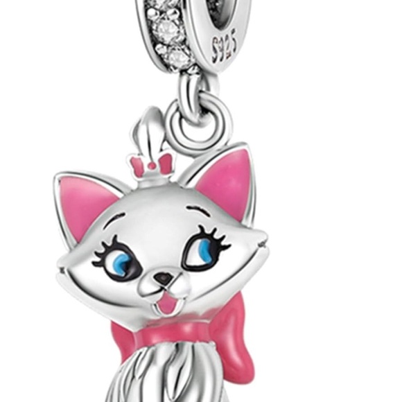 Silver Cat Charm with Pink Accents - Picture 1 of 2